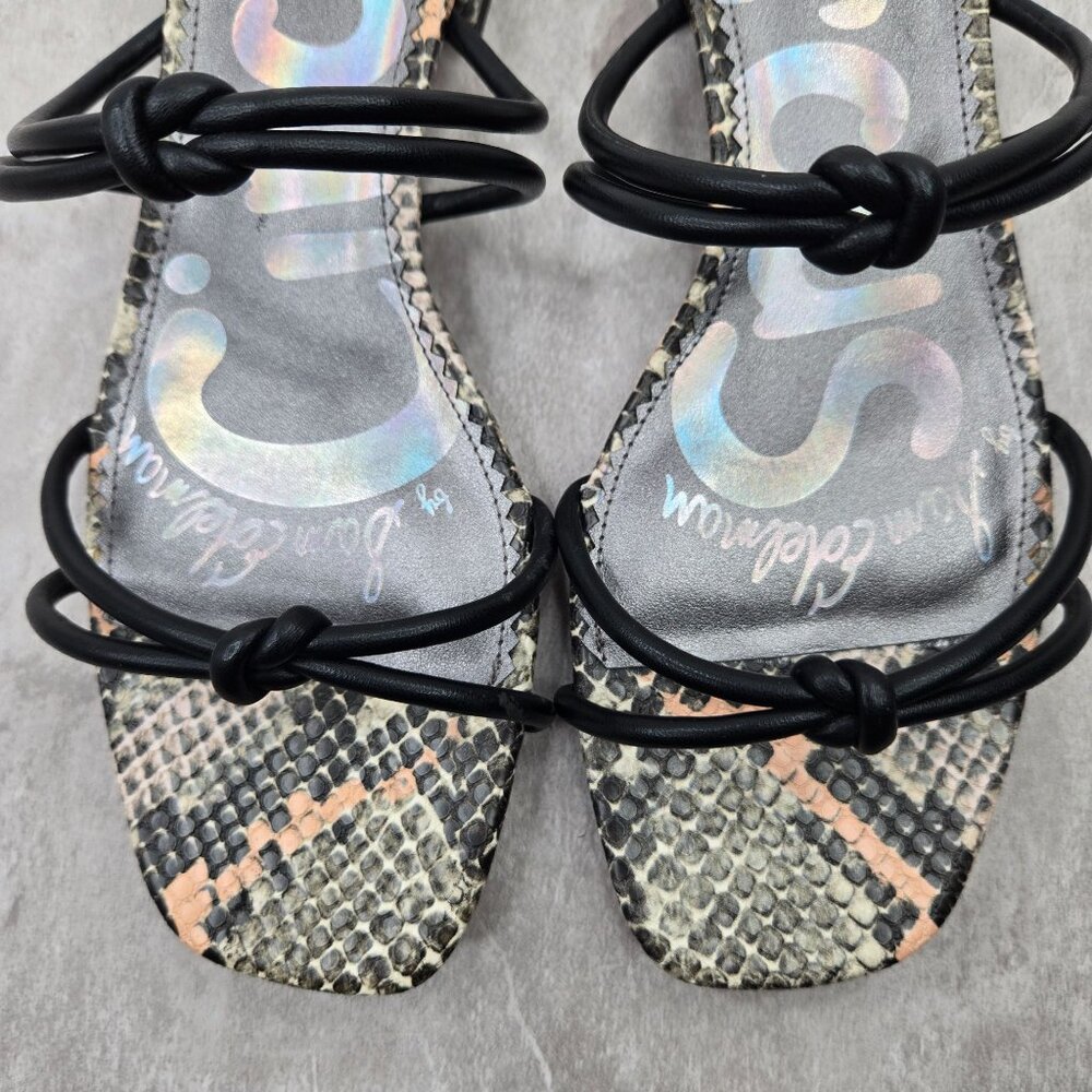 Sam Edelman Black Strap Snake-Print Low Block Heel Sandals - Picture 9 of 10